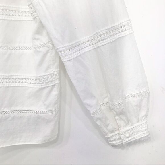 The Impeccable Pig White Crochet Lace Fringe Trim Peasant Blouse - Picture 12 of 14